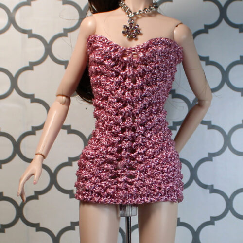 Dress: Lacy Shift Strapless - Pink Metallic