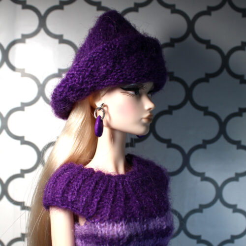 Dress: Hourglass Ribbed Collar & Flop Hat - Purple Stripe Angora - Image 7